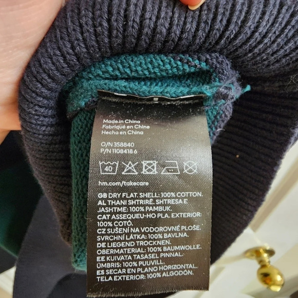 H&M Knit  Polo Sweater Navy Green Cotton Stripes Long Sleeve size XS - Picture 3 of 5